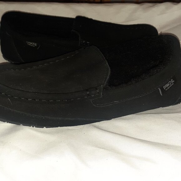 PAWZ BEARPAW BLACK LEATHER SLIPPERS SLIP ON SHEEPSKIN LINED-MENS SIZE 9 - Picture 7 of 7